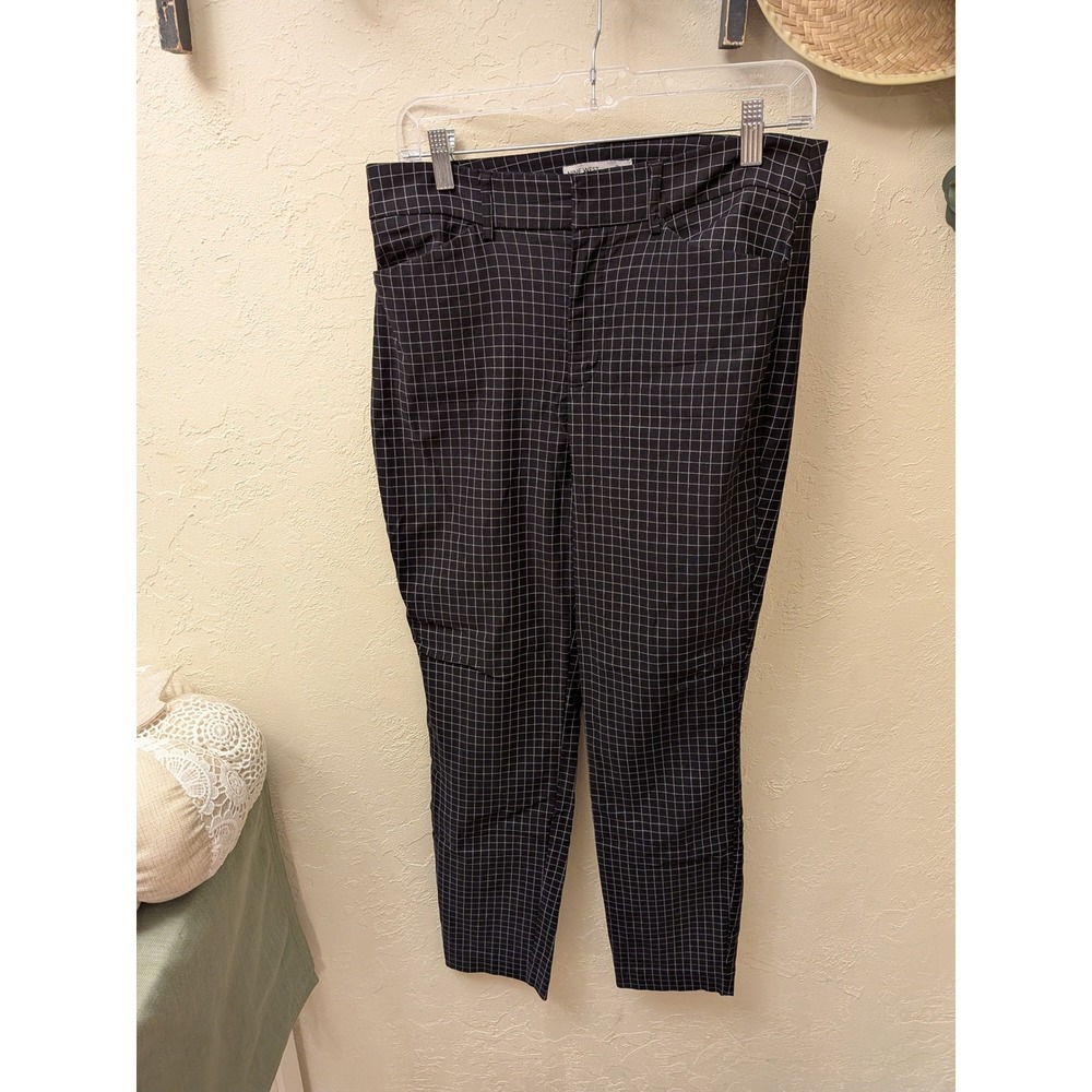 Nine West Slim Ankle Pants Black White Grid Check Career Business Casual Size 10
